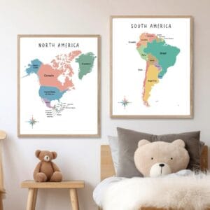 Full color North and South America wall map for classroom