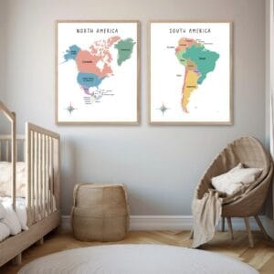 North and South America educational wall map