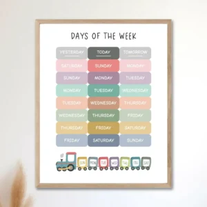 Days of the week printable chart for homeschool learning