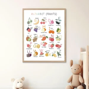 Educational food alphabet poster for preschool children