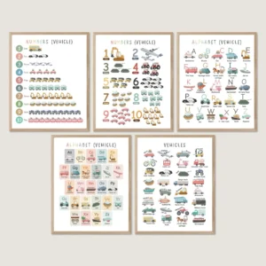 Transportation Alphabet Print Set with ABC letters and numbers for kids