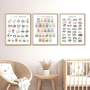 Educational vehicle ABC poster for preschool children