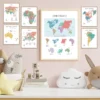 Continents Poster with colorful world map for kids learning