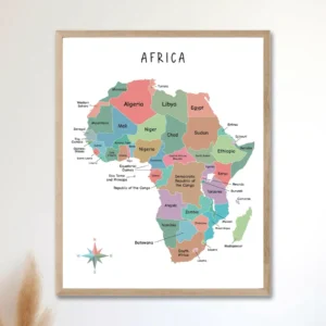 Continents Poster showing continents and oceans for geography education