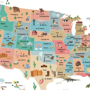 Educational USA map wall art for kids room decor