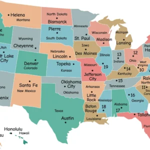 Educational USA map print for children's learning spaces