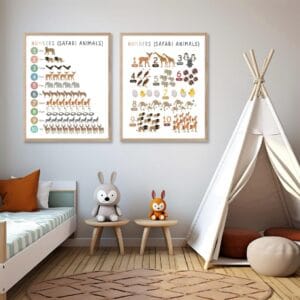 Animal numbers print for children's classroom and homeschool