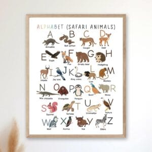 Educational safari ABC poster for nursery and kids room