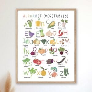 Vegetable themed alphabet wall art for kids room