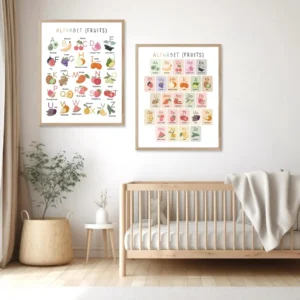 Fruit-themed ABC learning chart for children