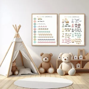 Printable transportation counting wall art for kids room