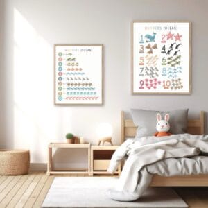 Printable sea animal numbers poster for kindergarten