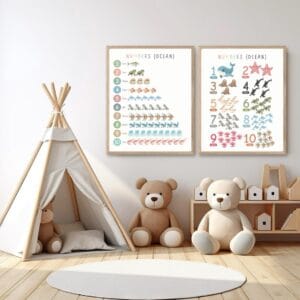 Numbers 1-10 poster with marine animal illustrations