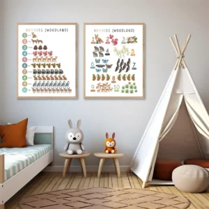 Preschool numbers print with cute forest animal illustrations