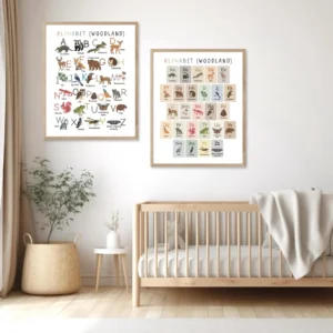 Printable woodland ABC poster for kindergarten classroom