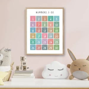 Kids counting numbers 1-30 printable classroom wall art