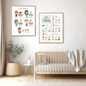 Educational five senses wall art for kindergarten