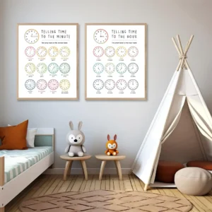 Clock learning wall art for kids classroom decor