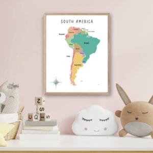 Classroom map decor featuring North and South America