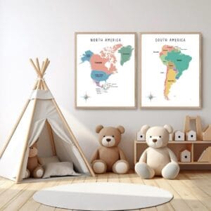 Educational travel map wall art for study room