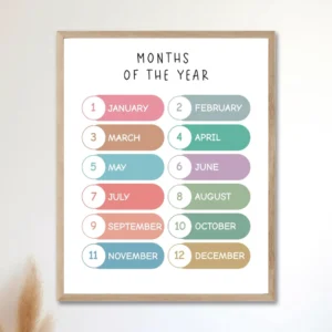 Educational calendar poster for preschool classroom
