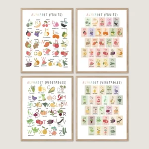 Fruits Vegetables ABC Print with colorful food illustrations and A-Z letters