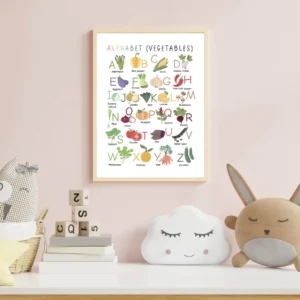 Printable A to Z fruit and vegetable wall art for kids room