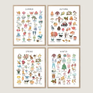 Four Seasons Prints Set featuring spring summer autumn and winter