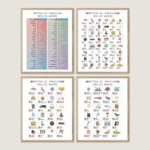 British American English Poster comparing English vocabulary