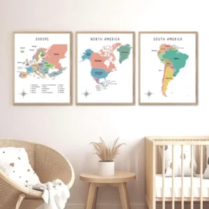 Montessori colored continent map for classroom decoration