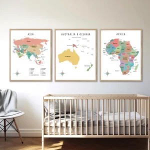 Educational continents map poster for homeschool learning