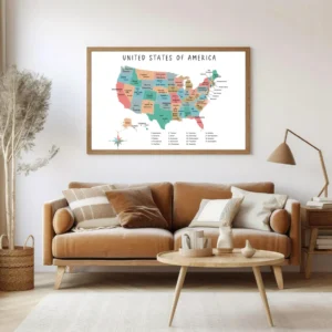 Colorful American geography poster for kids