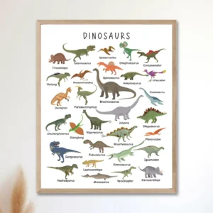 Colorful dinosaur alphabet and numbers print for kindergarten