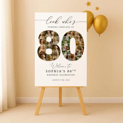 80th Birthday Welcome Sign photo collage design