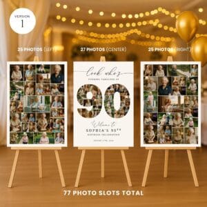 90th Birthday Welcome Sign with number 90 photo collage