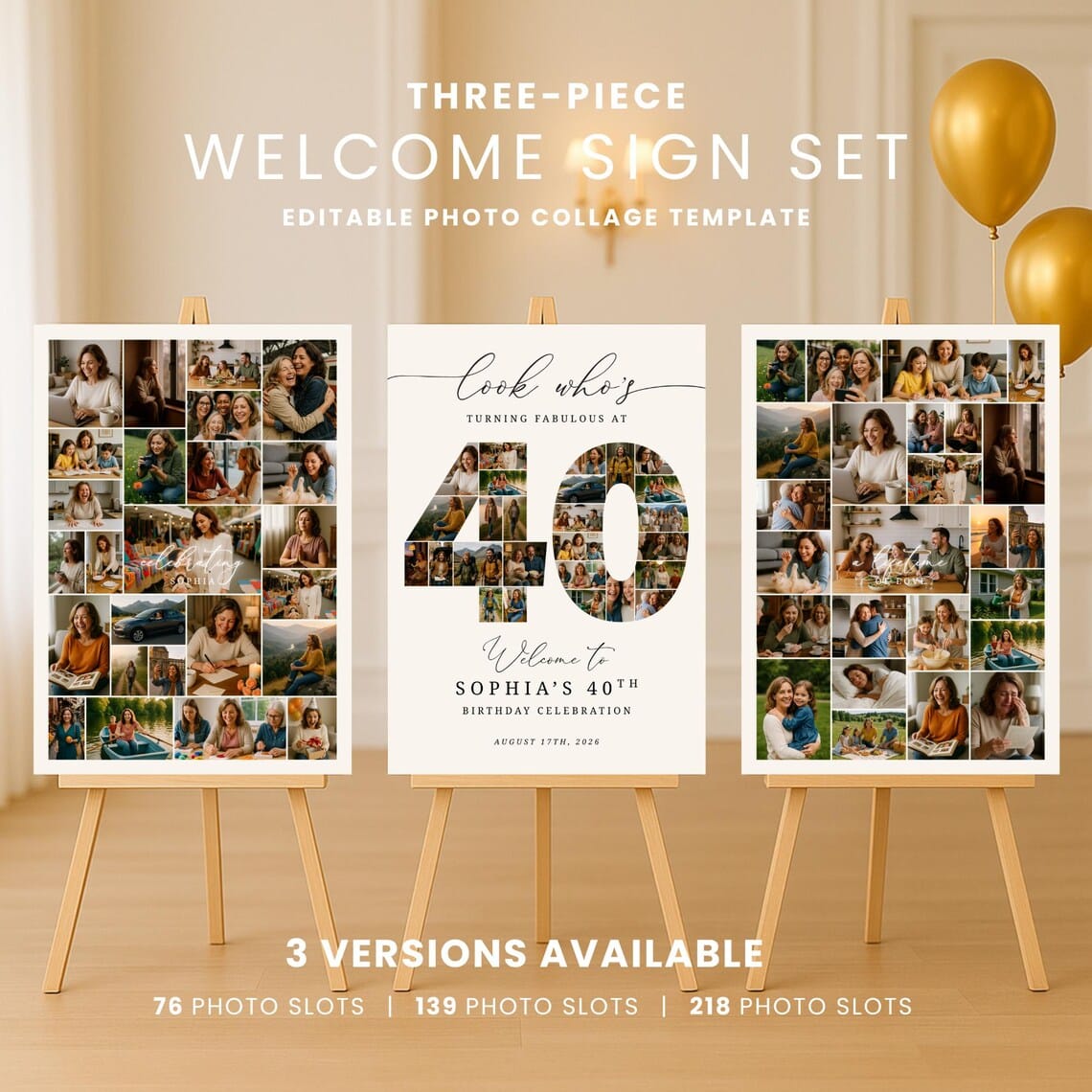Fortieth Birthday Photo Display editable Canva template