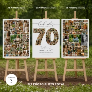 70th birthday welcome sign with family photos