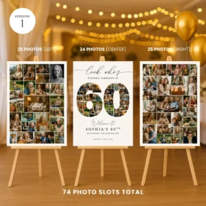 Editable 60th birthday photo collage Canva template
