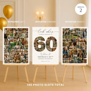 Personalized 60th birthday welcome sign with photos