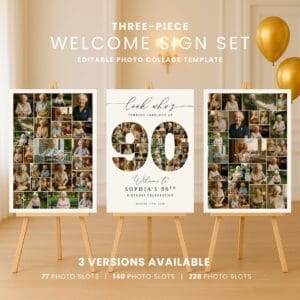 90th Birthday Welcome Sign Canva photo collage template