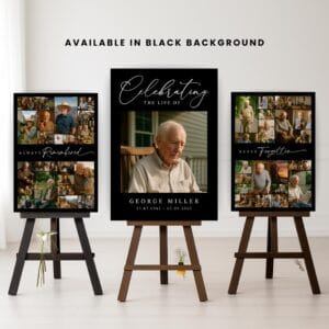 Editable funeral photo collage Canva template