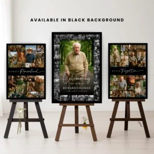 Editable funeral photo collage memorial poster
