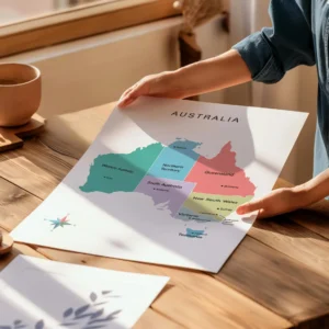 Printable Australia states map for study room wall decor