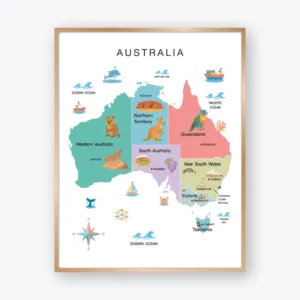 Australia Illustrated Map Printable with states and capital cities