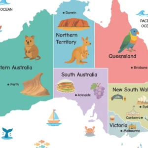 Colorful Australian map for homeschool geography lessons