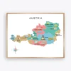 Austria Illustrated Map Poster with states and capital cities