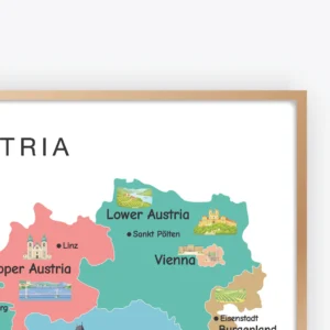 Austria states and capitals educational poster for kids