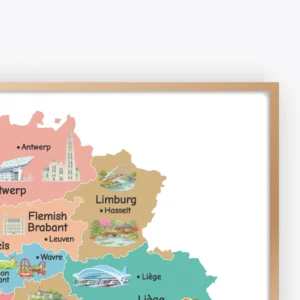 Belgium provinces and capitals educational wall map