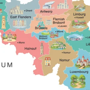 Printable Belgium landmark map for students and teachers