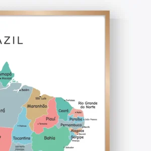 Brazil states and capitals educational wall map